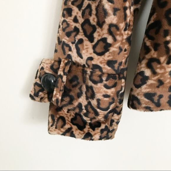 Luii Faux Fur Leopard Animal Print Classic Fall peplum jacket coat Brown Black S - Picture 6 of 15